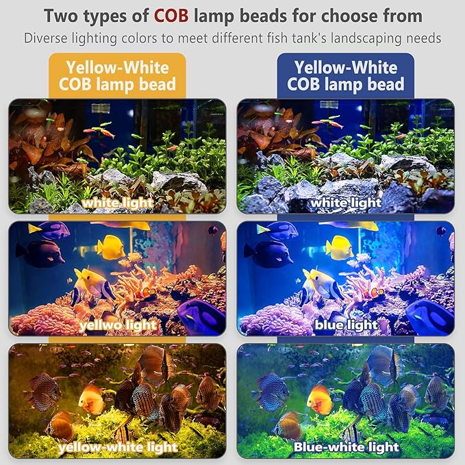 Aquarium Focus Light for Open Fish Tank Indoor LED Light Big Clip Lamp Adjustable Focus (White-Yellow with Timer)