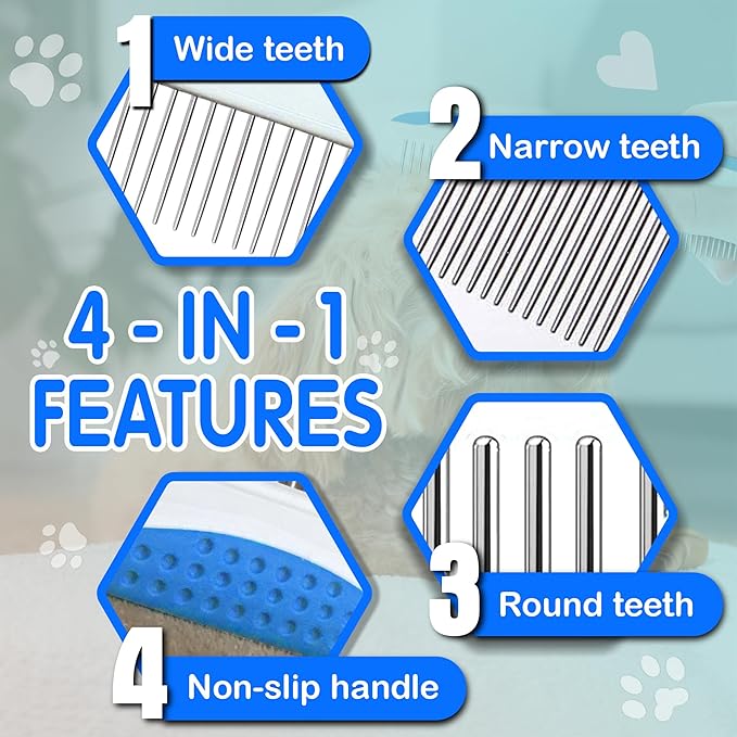Dog Grooming Comb for Matting – Metal Dematting Comb with Stainless Steel Teeth & Non-Slip Handle (Style 1)