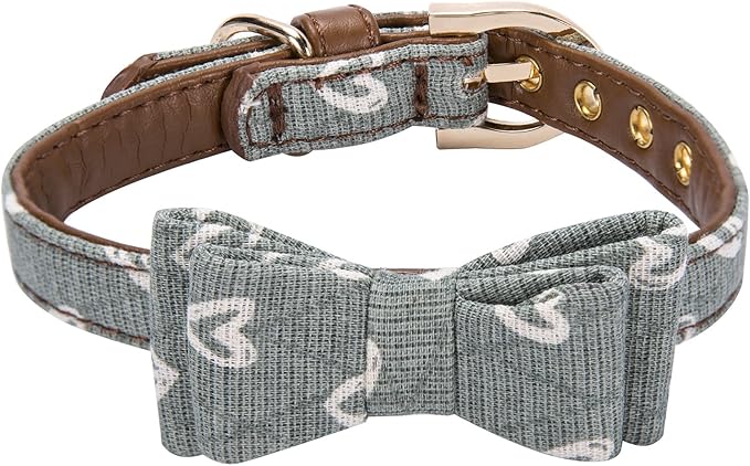 Puppy Collars for Small Dogs - StrawberryEC Adjustable Puppy Id Buckle Collar Leather. Cute Mint Love Dog Collar (Bow-Mint-Love)