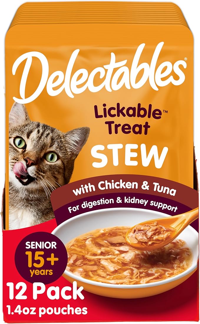 "Hartz Delectables Stew Senior Lickable Wet Cat Treats, Chicken & Tuna 1.4 Ounce (Pack of 12)"