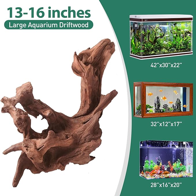 WDEFUN Natural Driftwood for Aquarium Decor, 1-Piece 13''-17'' Large Driftwood for Decorations on Fish Tank, Reptiles Bearded Dragon Accessories or Air Plants