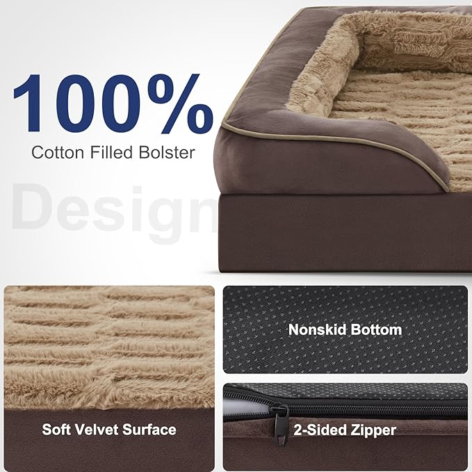 FURTIME Orthopedic Dog Bed for Medium Dogs - Washable Dog Sofa Beds Medium, Supportive Foam Pet Bed with Removable Washable Cover, Waterproof Lining and Nonskid Bottom, Khaki