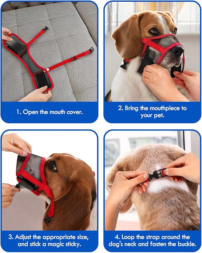 Dog Muzzle, Soft Air Mesh Muzzle for Small Medium Large Dogs Anti Biting Barking Chewing, Breathable Drinkable Adjustable Loop Pets Muzzle for German Shepherd Husky Labrador Retriever (Red,S)