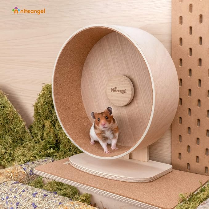 Niteangel Wooden Hamster Exercise Wheel: - Silent Hamster Running Wheel for Hamsters Gerbil Mice and Other Similar-Sized Small Pets (L)
