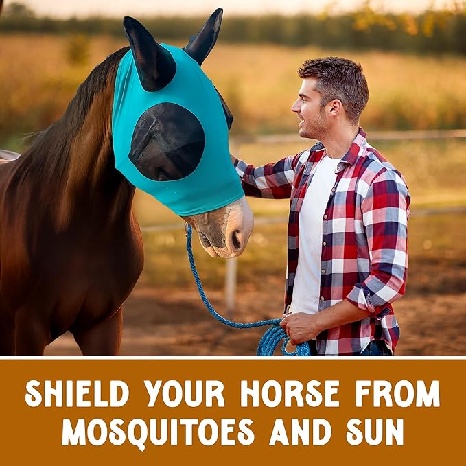 Horse Fly Mask - Arab Equine Fly Mask with Full Coverage for Eye & Ear - Stretchable, UV & Sun Protection Flymask for Horses, Ponies & Mini Horses - Horse Face Cover for Pasture & Trail - Orange