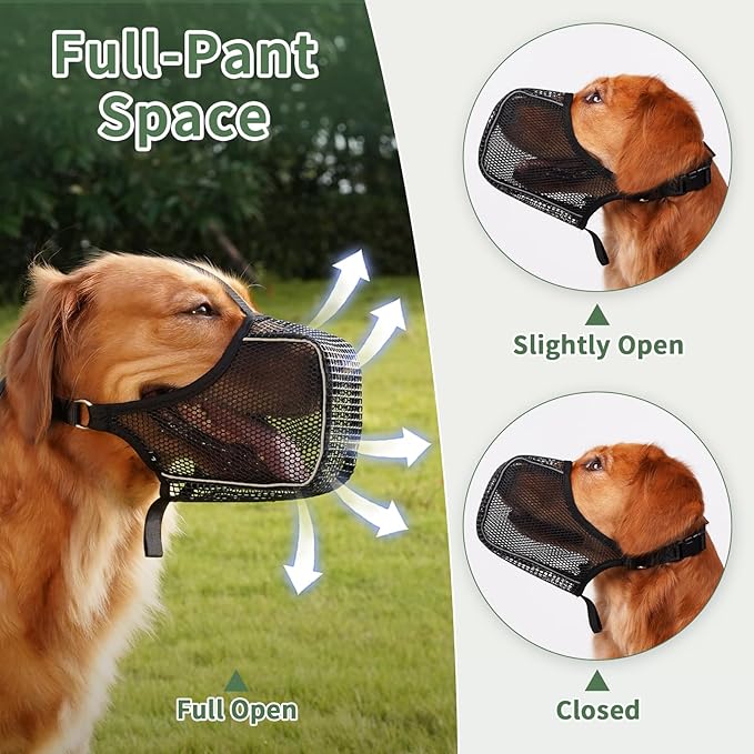 Mayerzon Dog Muzzle, Patented Mesh Muzzle with Panting Room for Large Medium Small Sized Dogs, Soft Mouth Guard to Prevent Biting Eating for Grooming Vet Visit Walking, Reflective and Full Covered