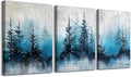 TTHYUEWS Large Canvas Wall Decor for Living Room - Boho Art for Bedroom Forest Landscape Abstract Pictures - Tree Blue Painting Artwork Office Aesthetic Decoration - Hang Easy 3 Piece