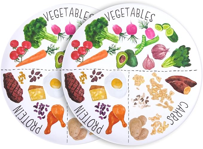 9" Portion Control Plate - Healthy Nutrition Plate for Adults and Teens, Melamine, Ideal for Weight Loss and Diabetes Management (2 Pack)