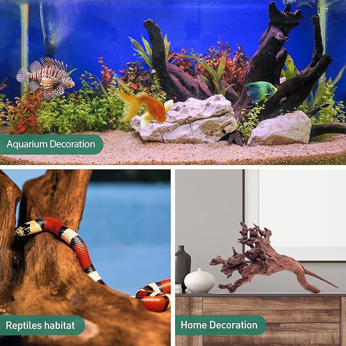 WDEFUN Natural Driftwood for Aquarium Decor, 1-Piece 13''-17'' Large Driftwood for Decorations on Fish Tank, Reptiles Bearded Dragon Accessories or Air Plants