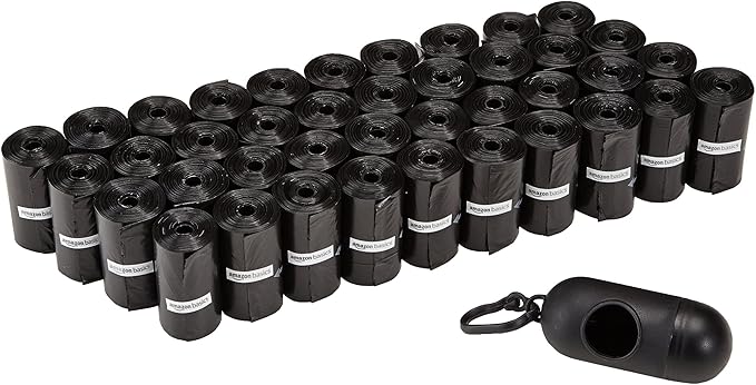 Amazon Basics Dog Poop Bags with Dispenser, 600 Count, Enhanced for Guaranteed Leakproof, Unscented, Includes Leash Clip
