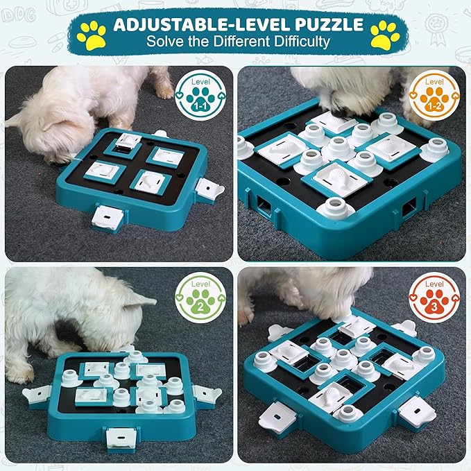 Dog Puzzle Toy Mental Stimulation - Level 3 in 1 Dogs Food Feeder Puzzle, Dog Treat Puzzle Feeder (Advanced-Mars Green Board)