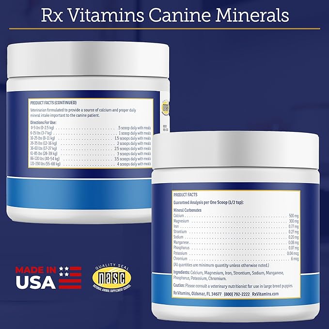 Rx Vitamins Canine Minerals - Essential Minerals for Dogs - Calcium, Magnesium, Iron Supplement, Bone and Joint Supplement for K9, Immune Support - 16oz