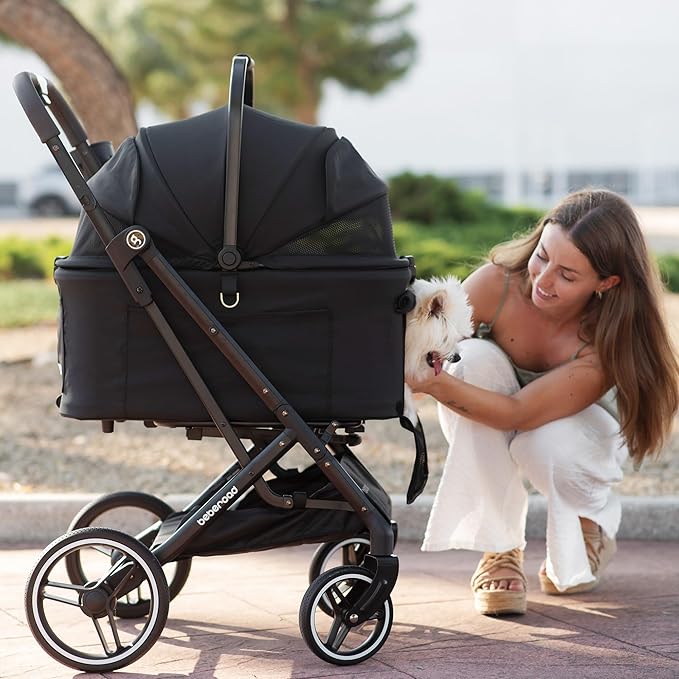 X3 2 in 1 Pet Stroller for Medium or Two Small Dogs & Cats 4 Wheels Lightweight Foldable Carrier Dog Stroller with Waterproof Weather Cover Cup Holder,Storage Basket(Black)