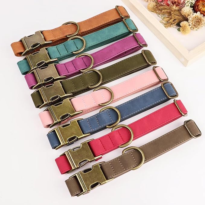 Didog Soft PU Leather Dog Collar, Stylish Quick Released Dog Collars for Medium Dogs, Easy Clean Adjustable Pet Collar for Daily Walking, Red, M Fit 13-21" Neck
