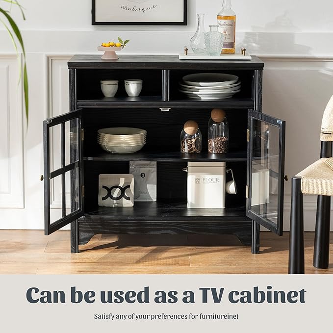 Chogori 31.5" Solid Wood Buffet Cabinet with Storage, Farmhouse Sideboard with 2 Doors, Coffee Bar Cabinet for Dining Room, Kitchen, or Living Room, Black
