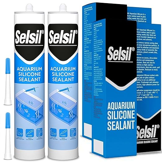 SELSIL Aquarium Silicone Sealant Clear, High Elasticity, Safe for Fish, 100% Solvent Free, 100% Non-Toxic, Fresh and Saltwater, 10.14 Fl oz. (300 ml) Transparent (2 Pack)