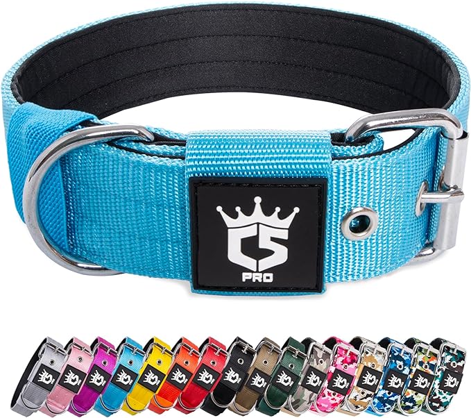 TSPRO Tactical Dog Collar 1.5 Inch Wide Thick Dog Collars with Heavy Duty Metal Buckle, Durable, Strong, Adjustable for Medium to Large Dogs (Blue L)