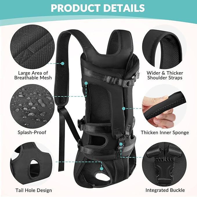 Lukovee Dog Backpack Carrier, Legs Out Easy-fit Dog Front Carrier for Small Medium Dogs,Adjustable Hands Free Dog Chest Carrier for Hiking Cycling (Black,X-Large)