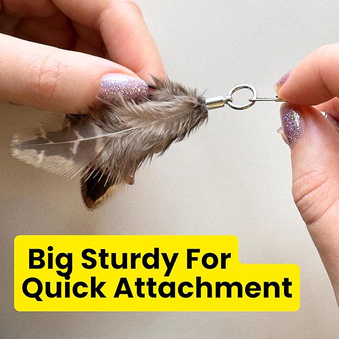Feather Toys Replacements (3 Pc) - Cat Toys & Kitten Toys for Indoor Kittens, Set of Replacement Feather Attachments Extra Small and Durable, for Cat Wands, Natural and Safe