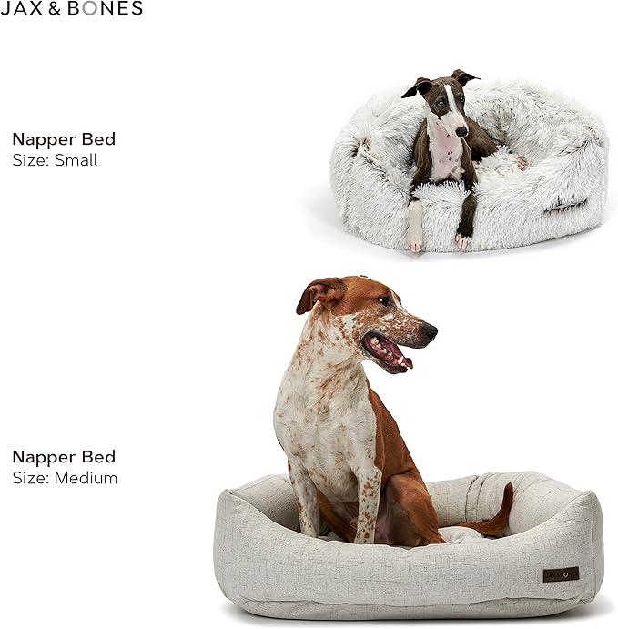 Jax & Bones Dog Napper - Machine Washable Shag Bed for Dogs - Extra Heavy Duty Bolstered Sides - Medium White Dog Mat | 35 x 27 Inches