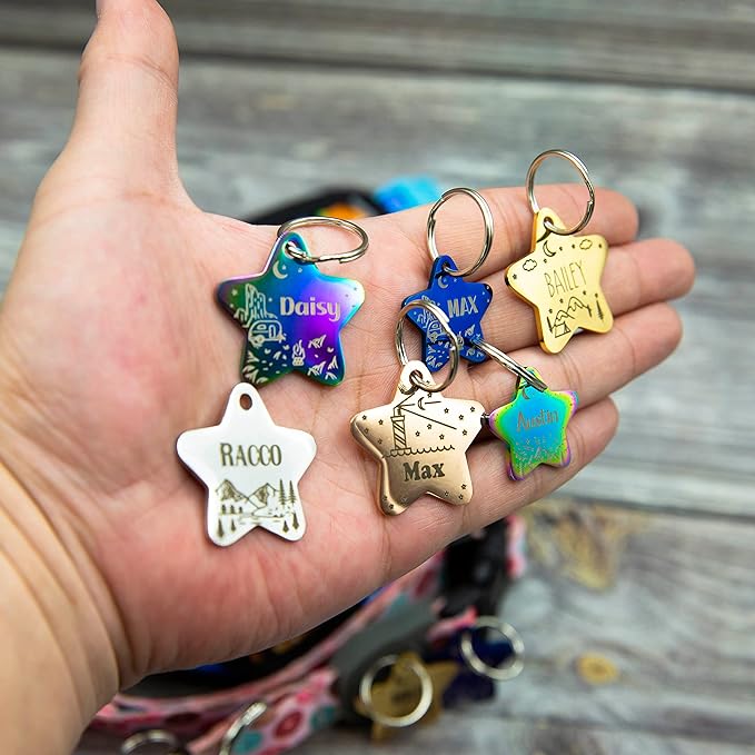 Personalized Dog Tag with 5 Lines of Custom Deep Engraved Durable Stainless Steel Pet ID Name Tag Designer Small Size Star