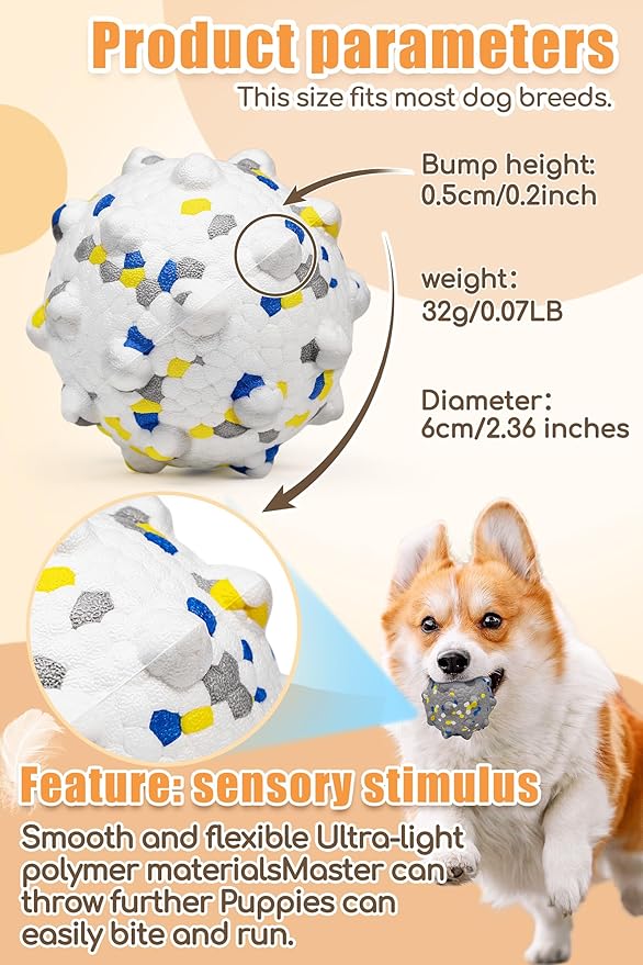 2.36'' Dog Balls for Dogs Aggressive Chewers Indestructible Tennis Durable Bouncy Interactive Dog Toy Balls for Fetch Game Floating Training(White Medium)