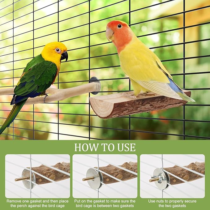 Bird Perches for Cage 6pcs Natural Bird Stand Branch for Cage with Hanging Bridge, Parrot Swing Toys Chewing Climbing Standing Branches Wood Pole Paw Grinding Fork Parakeet Platform