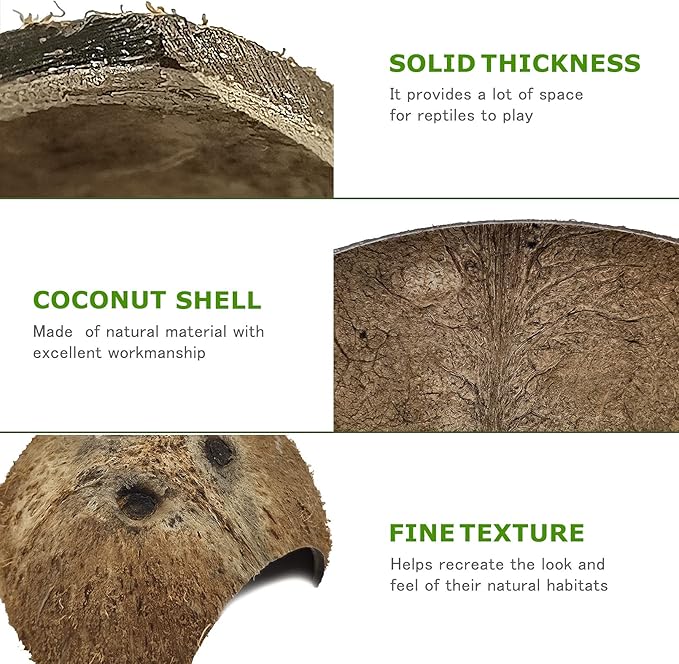 Hamiledyi Reptile Hideouts Natural Coconut Shells Hut Hermit Crab Climbing Toys Gecko Hide Cave Lizard Habitat Decor Plant Leaves Decoration for Spider Snake Chameleon (4Pcs)