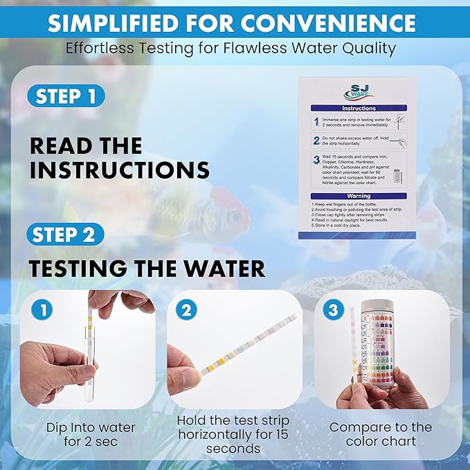 10 in 1 - Aquarium Test Strips | 100 Fast & Accurate Strips | Fish Tank Aquariums Water Test Kit & ebook | Aquarium Thermometer | Fish Tank Water Testing Kit for Fresh & Saltwater | Versatile Usage