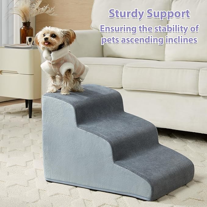 Dog Steps for Bed, 4-Steps Dog Ramp for Bed, Pet Stairs with Highly Supportive Foam and Non-Slip Bottom, Dog Stairs for Large Dogs and Medium Dogs (High 19.7 Inch), Grey