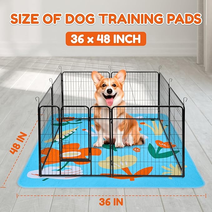 BurgeonNest Washable Pee Pads for Dogs, 2 Pack 36''x48'' Super Absorbent, Leakproof & Non-Slip Reusable Potty Pads for Puppy Playpen, Crate, Whelping Box, Potty Training, Blue