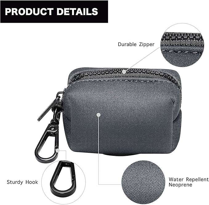 Petmolico Dog Poop Bag Holder Leash Attachment, Dog Waste Bag Dispenser Zippered Pouch, Fits Any Dog Leash, Includes Free Roll of Dog Bags, Poop Bag Dispenser - 2 Pack, Deep Gray