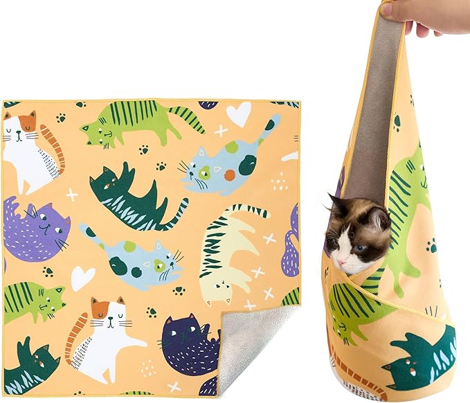 Cat Wrap for Cutting Nails,Cat Wrap for Grooming,Self-Adherent Soft Cat Blanket,Anti-Scratch Anti-Escape Multifunctional Cat Grooming Bag Pet Tool (21.7" X 21.7",Within 11.89lbs)