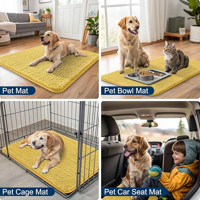 Smiry Dog Door Mat for Muddy Paws 30x20, Absorbs Moisture and Dirt Doormat, Non-Slip Washable Quick Dry Chenille Front Door Mat Indoor Entrance, Entryway Carpet for Inside Floor, Yellow