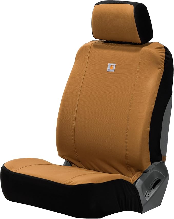 Carhartt Universal Nylon Duck Canvas Fitted Bucket Seat Cover, Durable Seat Protection with Rain Defender, Single, Carhartt Brown