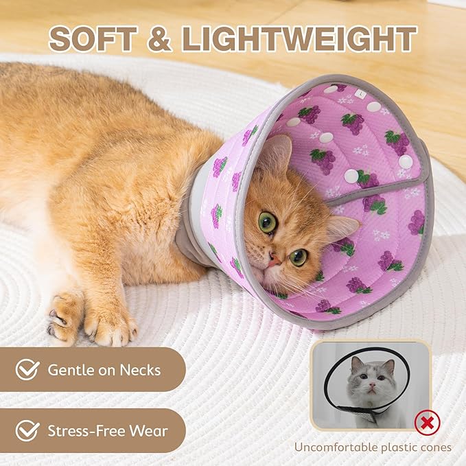 Avont Cat Cone Collar Soft to Stop Licking, Adjustable Foldable Lightweight Kitten Recovery Collar After Surgery for Small Dogs, Elizabeth Cone of Shame Alternative -Grape(M)