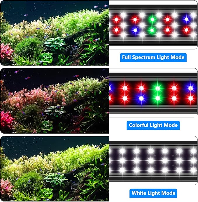 AQQA Aquarium Light,Full Spectrum Fish Tank Light for Plants,3 Mode+Timer+Adjustable Brightness,High Brightness LED Beads with Extendable Brackets for Freshwater (30W for 40-48inch)