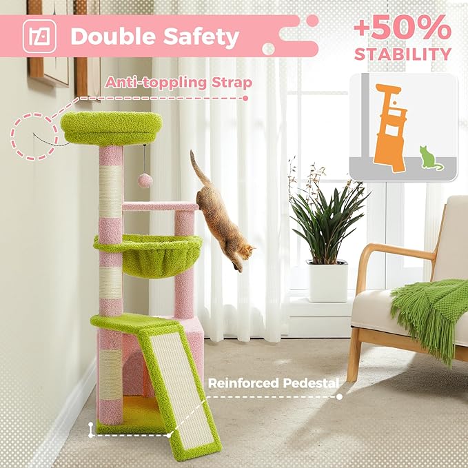 PEQULTI 36.5'' Cat Tree for Indoor Cats, Small Cat Tower with Large Condo, Cat Scratching Posts, Cozy Hammock and Scratching Ladder for Kittens, Pink
