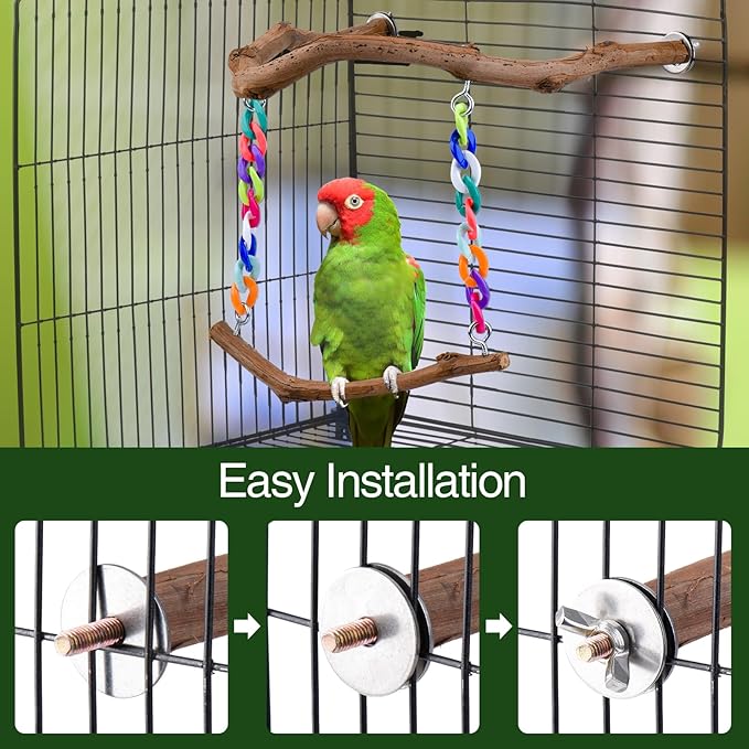 Bird Swing Toys, Standing Bird Perch with Natural Grape Wood, U Shape Hangable Birdcage Accessories, Birds Chewing Toy for Budgerigars, Parakeets, Cockatiels, Conures, Lovebirds, Finches (3Pack)