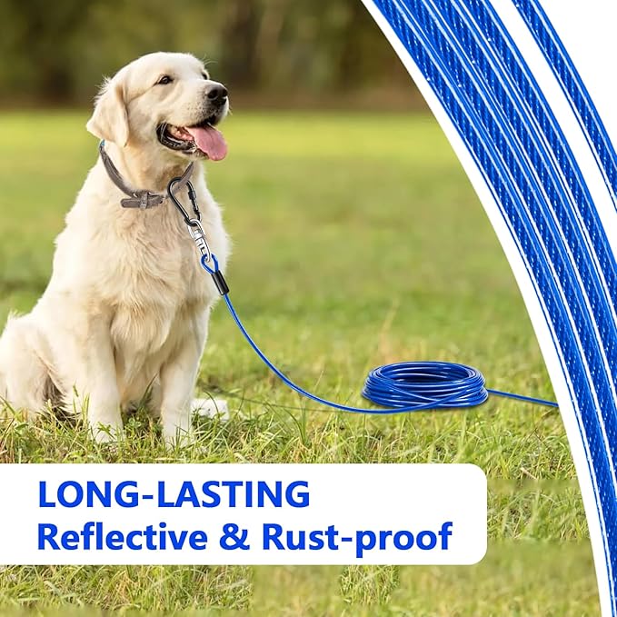 Heavy Duty Dog Tie Out Cable and Stake,16FT Rust Proof Dog Leads Tether for Yard with Swivel Hook,360°Swivel Spiral Dog Stake&Chain Up to 200 lbs,Removable Ground Anchor for Outdoor Beach Camping