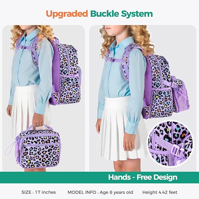 Choco Mocha Butterfly Backpack for Girls, Elementary School Backpack for Girls Ages 6-8 Kids Kindergarten Backpack Bookbag 17 Inch with Chest Strap, Purple