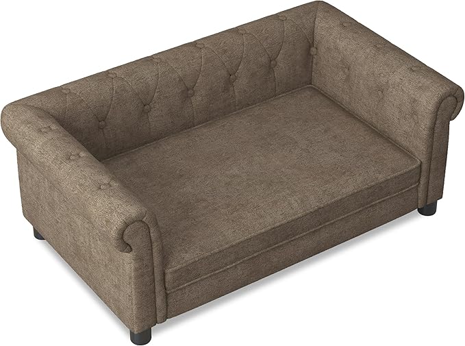 Dog Sofa Couch for Medium to Large Dogs, Memory Foam Pet Sofa Couch with Washable Fabric, Durable Elevated Dog Bed with Legs, Removable Cushion for Medium and Large Dogs, Brown