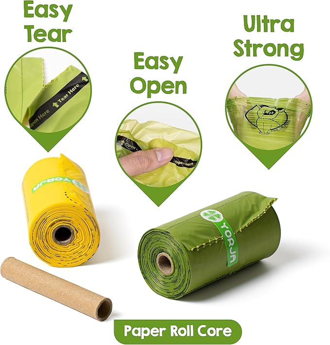 YORJA Dog Poop Bags Rolls, 720 Pet Waste Bags, 100% Leak Proof Extra Thick and Strong Corn Starch Blend