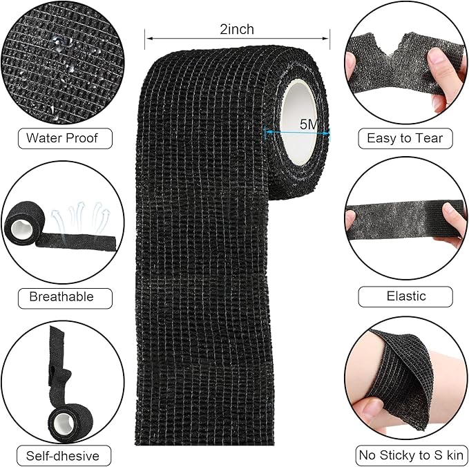 Treela 36 Pcs Self Adherent Bandage 2" X 5 Yard Wrap Breathable Cohesive Bandage Elastic Adhesive Tape for Stretch Athletic Sports Wrist Ankle(Black)
