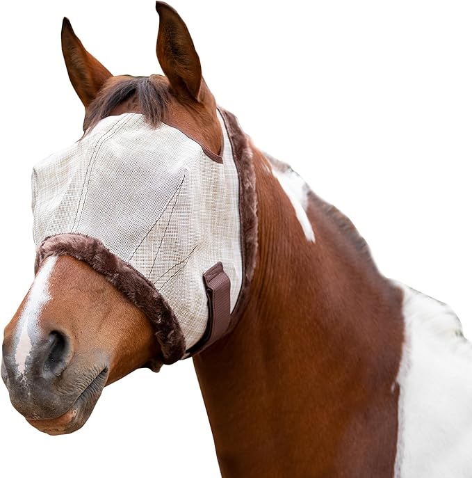 Kensington Fly Mask with Fleece Trim for Horses — Protects Face and Eyes Helps Block Sun Rays While Allowing Full Visibility — Breathable and Non Heat Transferring