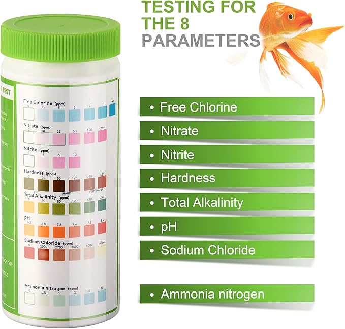 AAwipes 8-in-1 Aquarium Test Kit (150 Strips) for Freshwater & Saltwater - Quick & Accurate Water Testing for Aquariums & Ponds. Tests Free Chlorine, Hardness, pH, Ammonia Nitrogen, etc. (K02-150)