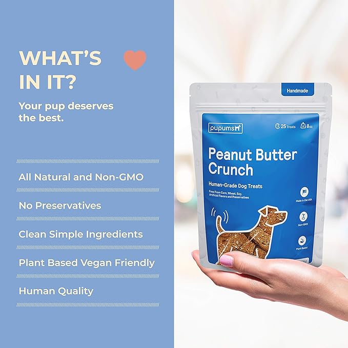 Peanut Butter Crunchy Dog Treats Natural Human Grade Non-GMO Dog Biscuits Made in USA (8oz)