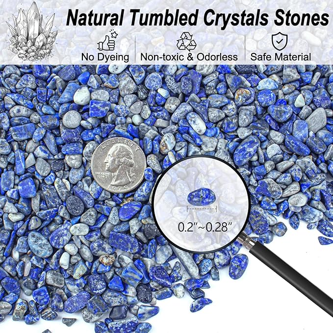 Crystals Chips Bulk Crushed Quartz Lapis Lazuli Stones 0.5 Lb/230g, Natural Irregular Shaped Healing Gravels Pebbles Decorative Stones for Fish Tank||Vase Filler|Succulent Plants Decor