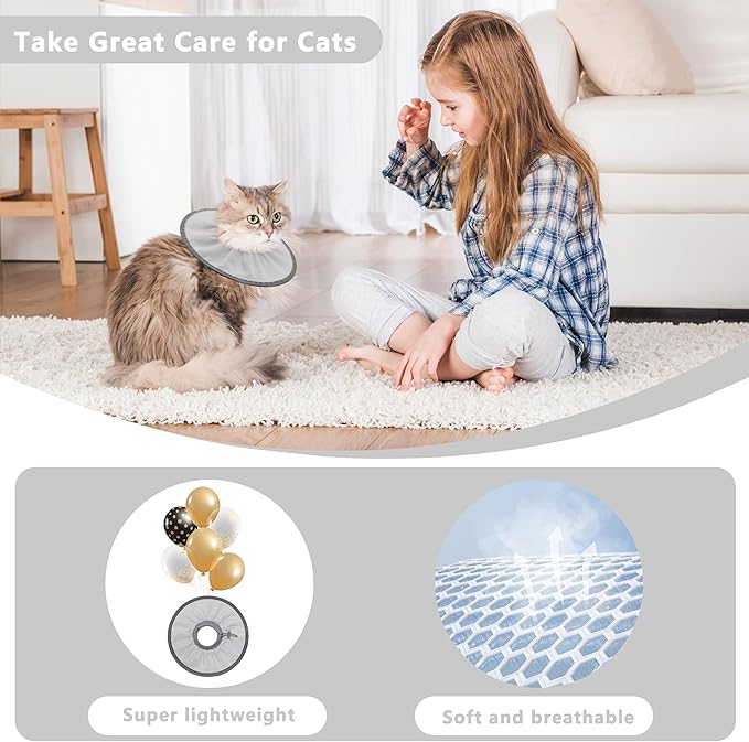 Lightweight Cat Cone Collar Soft, Comfortable Cat Recovery Collar After Surgery, Elizabethan E Collar for Cats, Donut Cones for Cats to Stop Licking (Gray, Large)