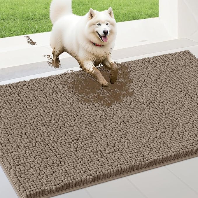 IM HOME Extra Large 60" x 36" Beige Dog Door Mats for Muddy Paws, Chenille Absorbent Dog Mat, Non Slip Heavy Mud Mat for Dogs, Soft Pet Bed Mat for Entryway, Mud Paws, Inside Floor